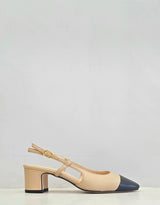 Scarpa con tacco beige e punta nera Bianca Di