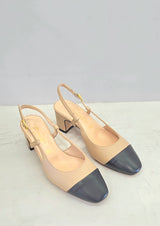 Scarpa con tacco beige e punta nera Bianca Di