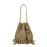 Secchiello La Carrie Jungle Taupe – Morbido Suede Intrecciato con Borchie