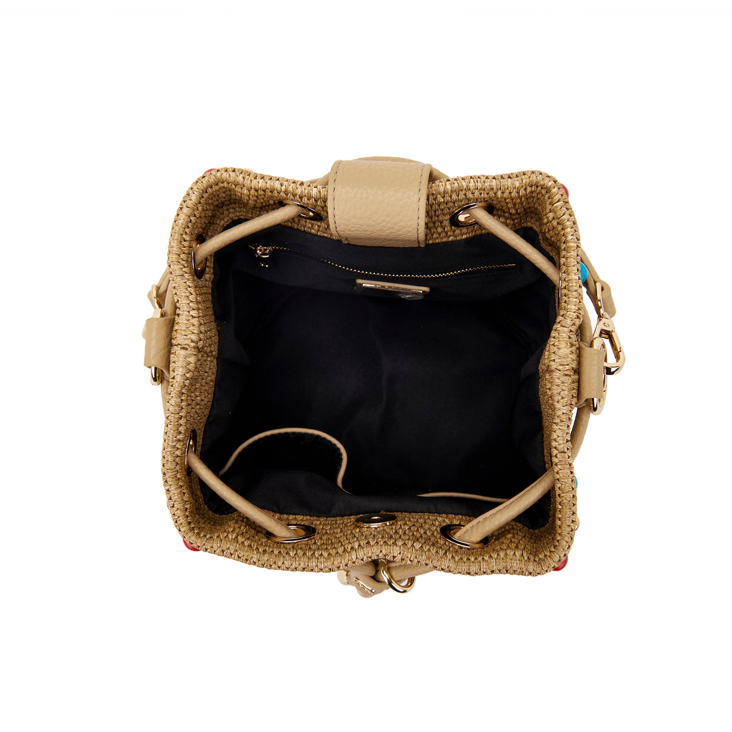 Secchiello La Carrie Andromeda nero in Raffia e Pietre - Borsa Boho-Chic | Peccatidistile