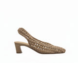 Slingback  beige intrecciata, punta tonda Bianca Di