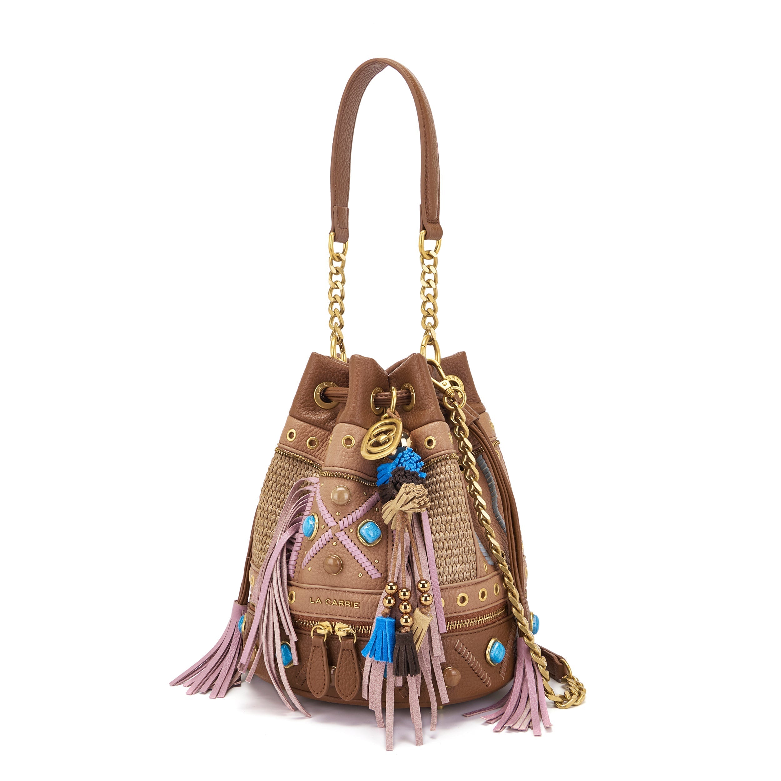 Secchiello La Carrie Jungle Multicolor – Intrecci in Raffia e Dettagli Rock