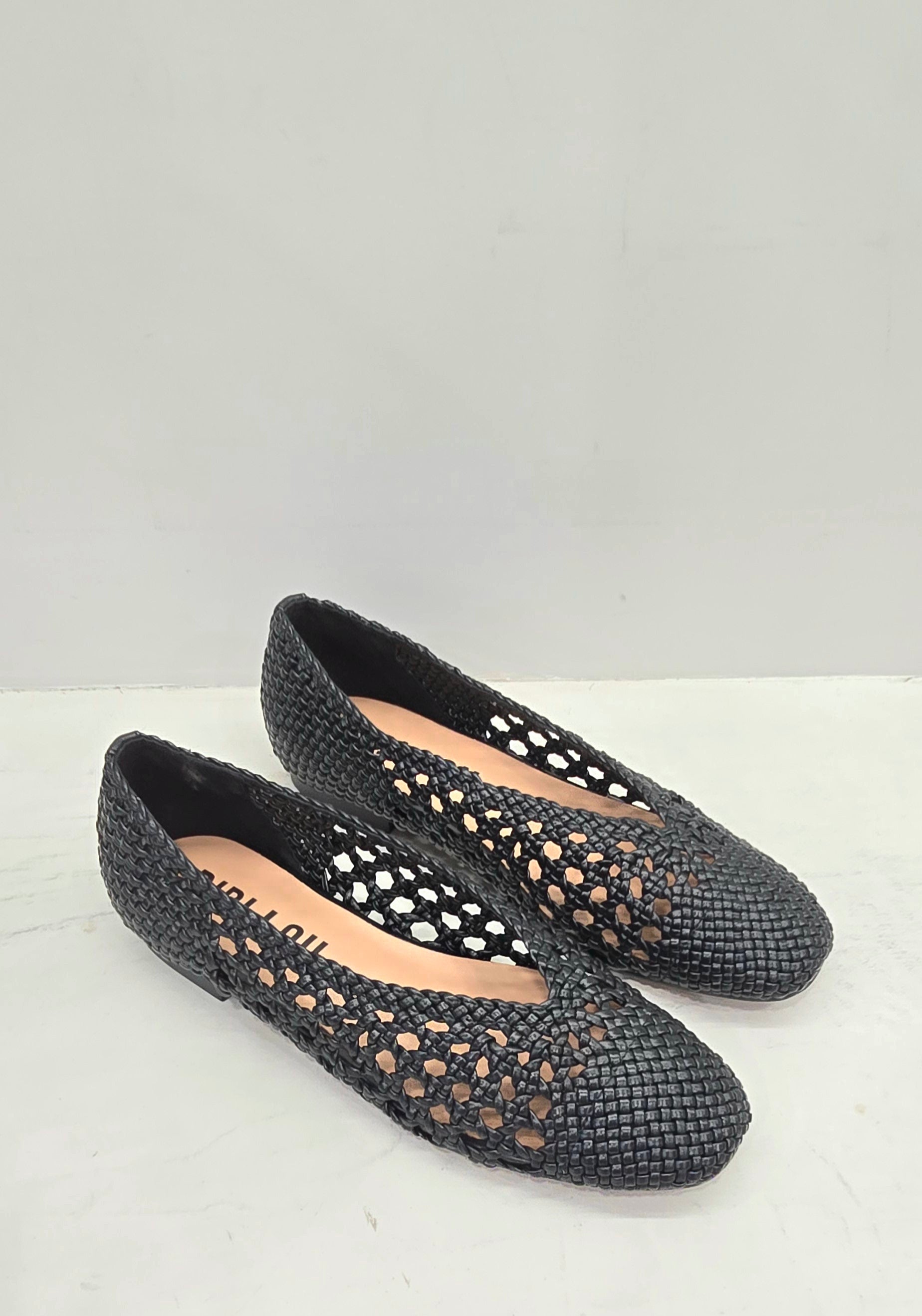 Ballerina nera in pelle intrecciata, con scollo a V Bibi Lou