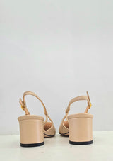 Scarpa con tacco beige e punta nera Bianca Di
