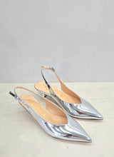 Slingback  in pelle specchiata argento scollo a V Bianca Di