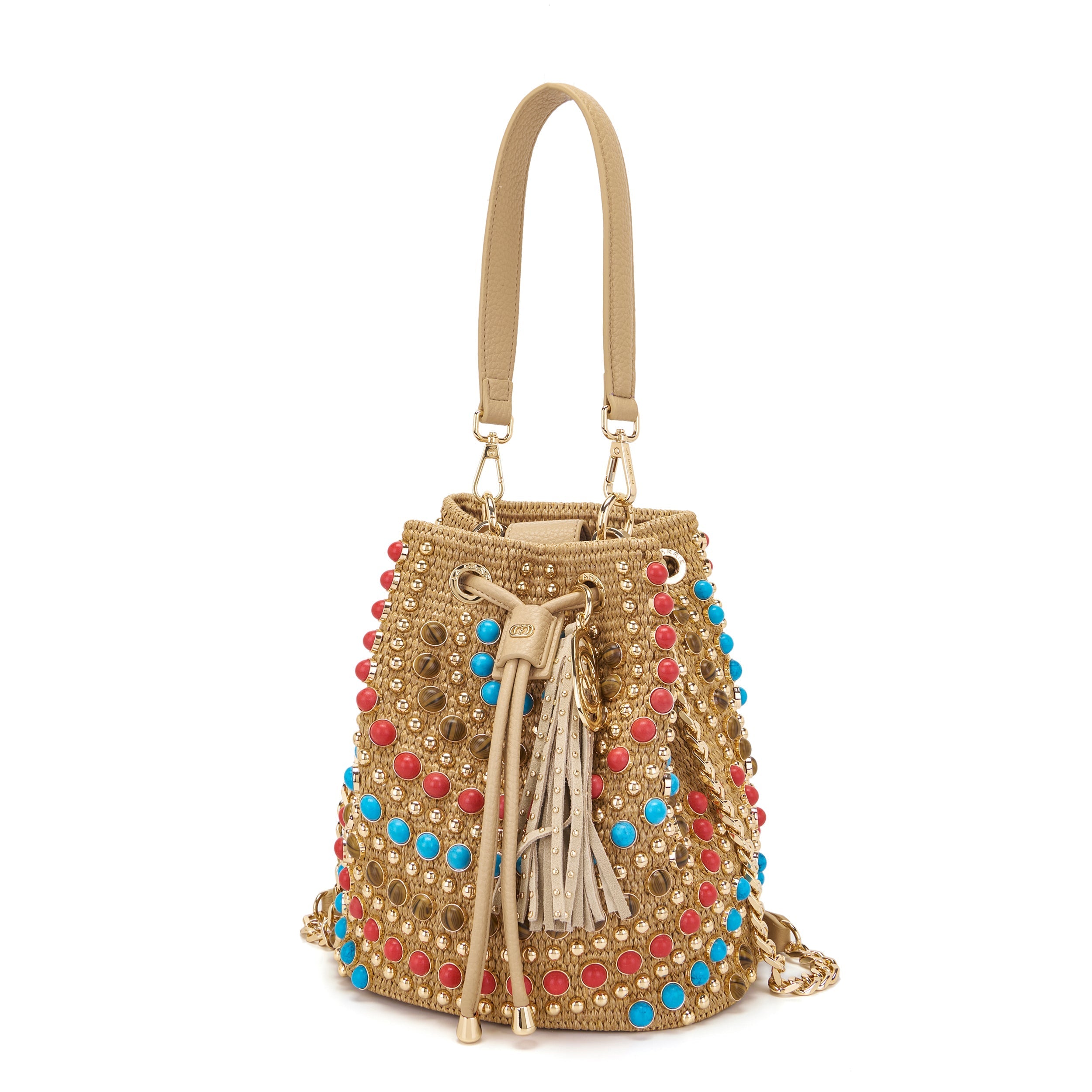 Secchiello La Carrie Andromeda nero in Raffia e Pietre - Borsa Boho-Chic | Peccatidistile