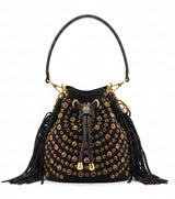 Borsa Secchiello La Carrie Andromeda in Camoscio Marrone – Borsa a Spalla con Borchie e Strass