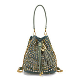 Secchiello La Carrie Andromeda Denim Verde - Borsa Jeans e Strass | Peccatidistile