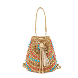 Secchiello La Carrie Andromeda nero in Raffia e Pietre - Borsa Boho-Chic | Peccatidistile