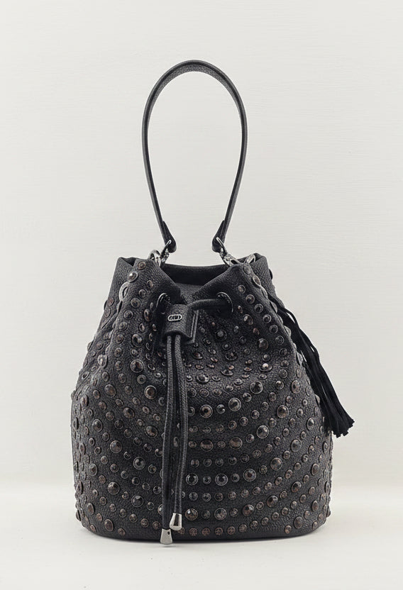 Borsa Secchiello La Carrie Andromeda in Ecopelle TPU – Borsa a Spalla con Borchie e Strass (Copia)