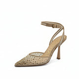Slingback Chantal Champagne con Punta in Rete e Strass Bronzo – Scarpa da Cerimonia Tacco 10