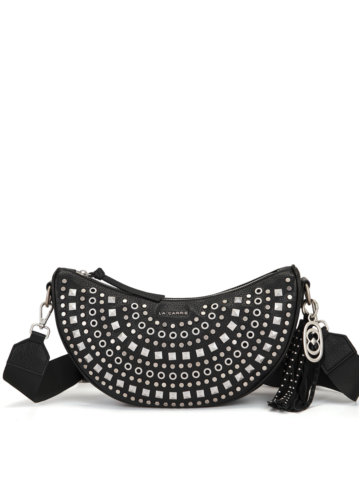 Borsa a Spalla La Carrie Solid in Ecopelle Nera con Borchie – Borsa Mezzaluna Rock