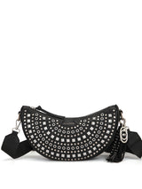 Borsa a Spalla La Carrie Solid in Ecopelle Nera con Borchie – Borsa Mezzaluna Rock