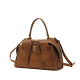 Borsa a Mano Donna Nora-E Metis in Camoscio Marrone Stampa Rettile – Borsa con Zip e Tracolla