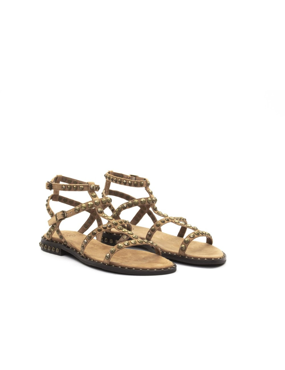 Sandali Ash Precious Cuoio: Il Flat Elegante con Borchie e Listini Incrociati