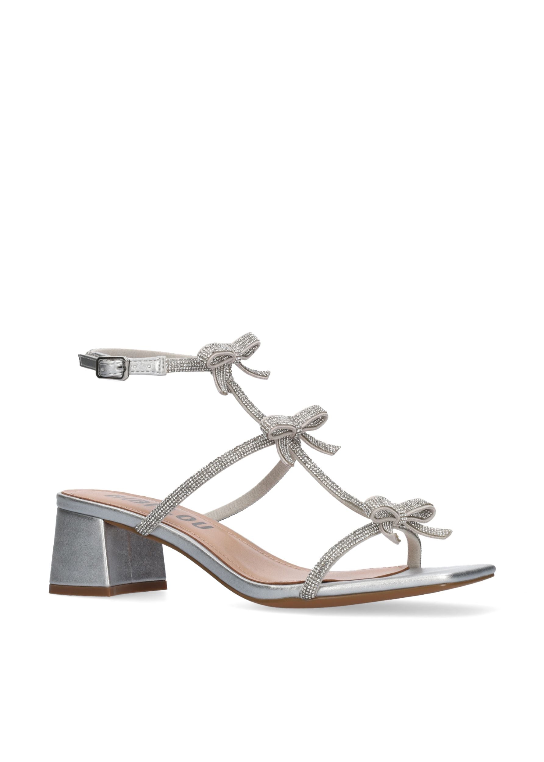 Sandalo basso argento, con strass e fiocchetti Bibi Lou