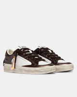 Sneakers Donna Crime London Skate Cocoa Mist 23103AA9.60 – In Pelle Bianca e Cioccolato con Glitter