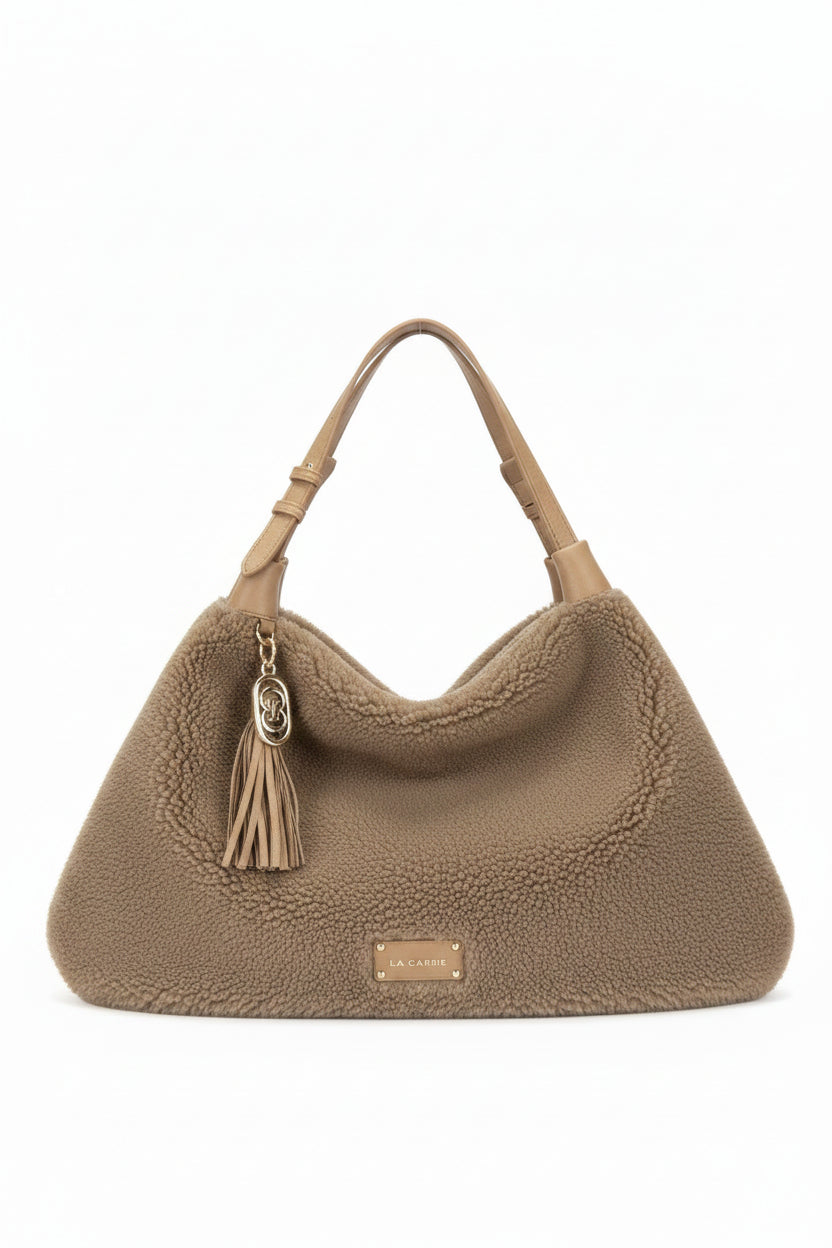 Borsa Sacca a Spalla La Carrie in Ecopelliccia Cuoio – Borsa Maxi Oversize Rock Chic