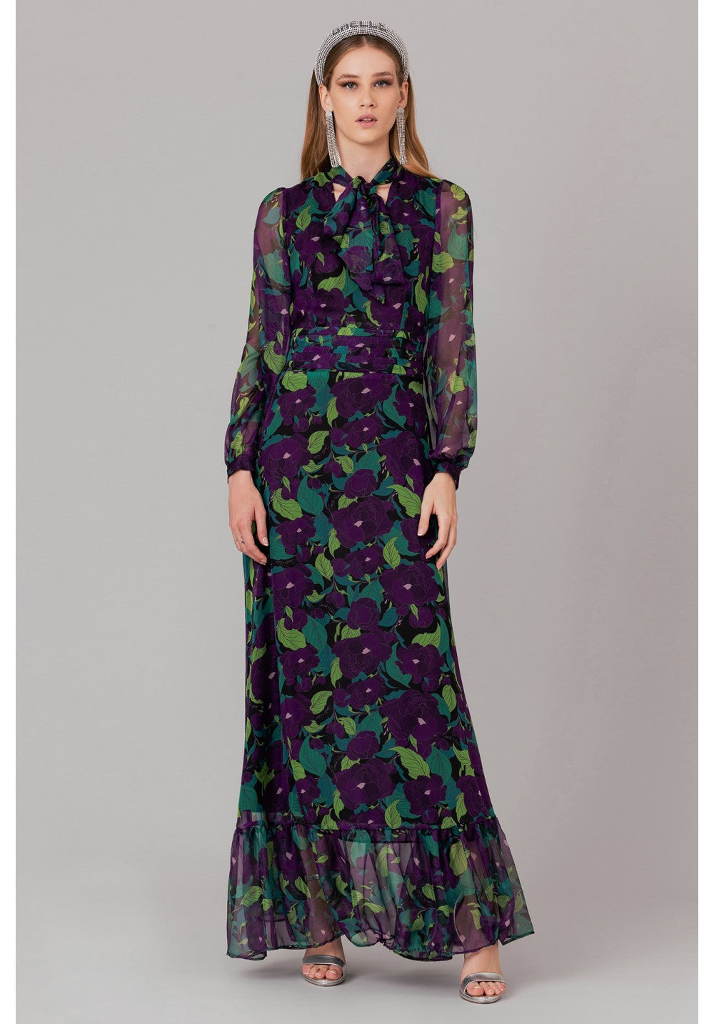 Abito lungo in chiffon viola Gaelle Paris