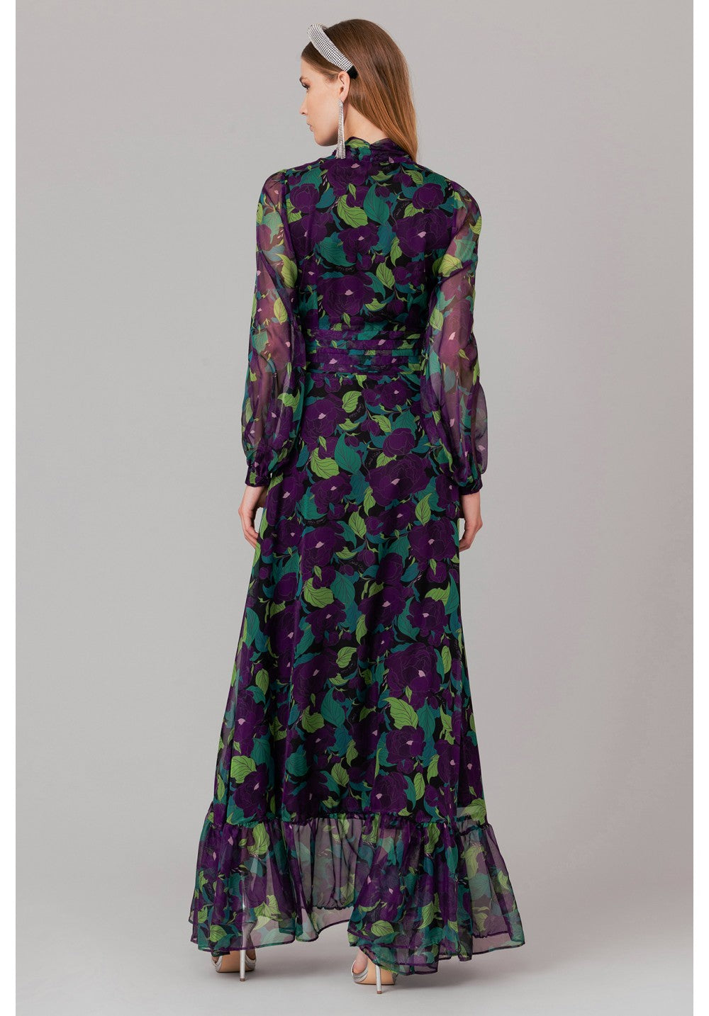 Abito lungo in chiffon viola Gaelle Paris