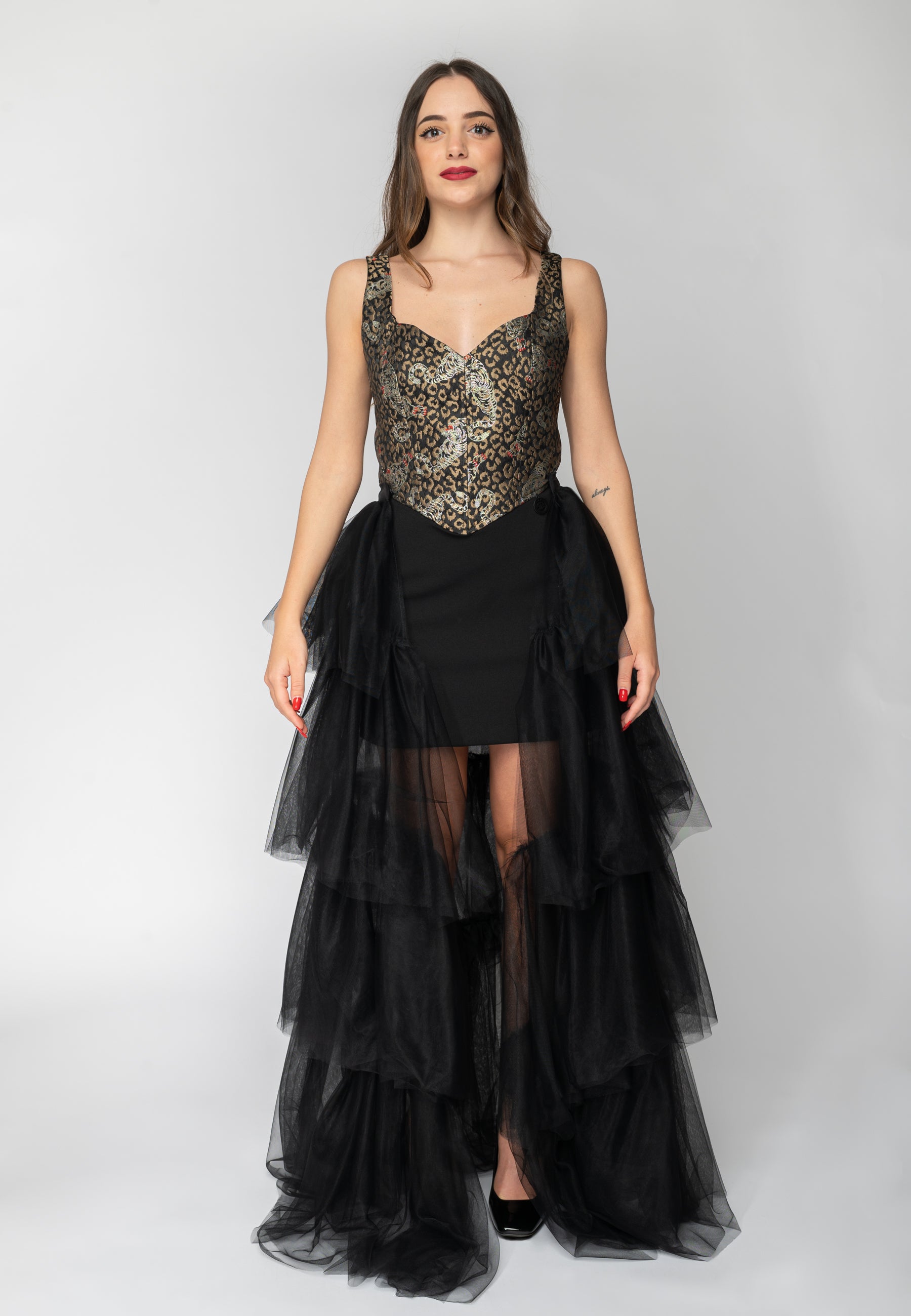 Tubino in stampa con tulle Gaelle Paris