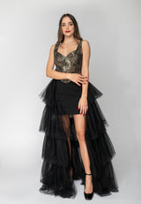 Tubino in stampa con tulle Gaelle Paris