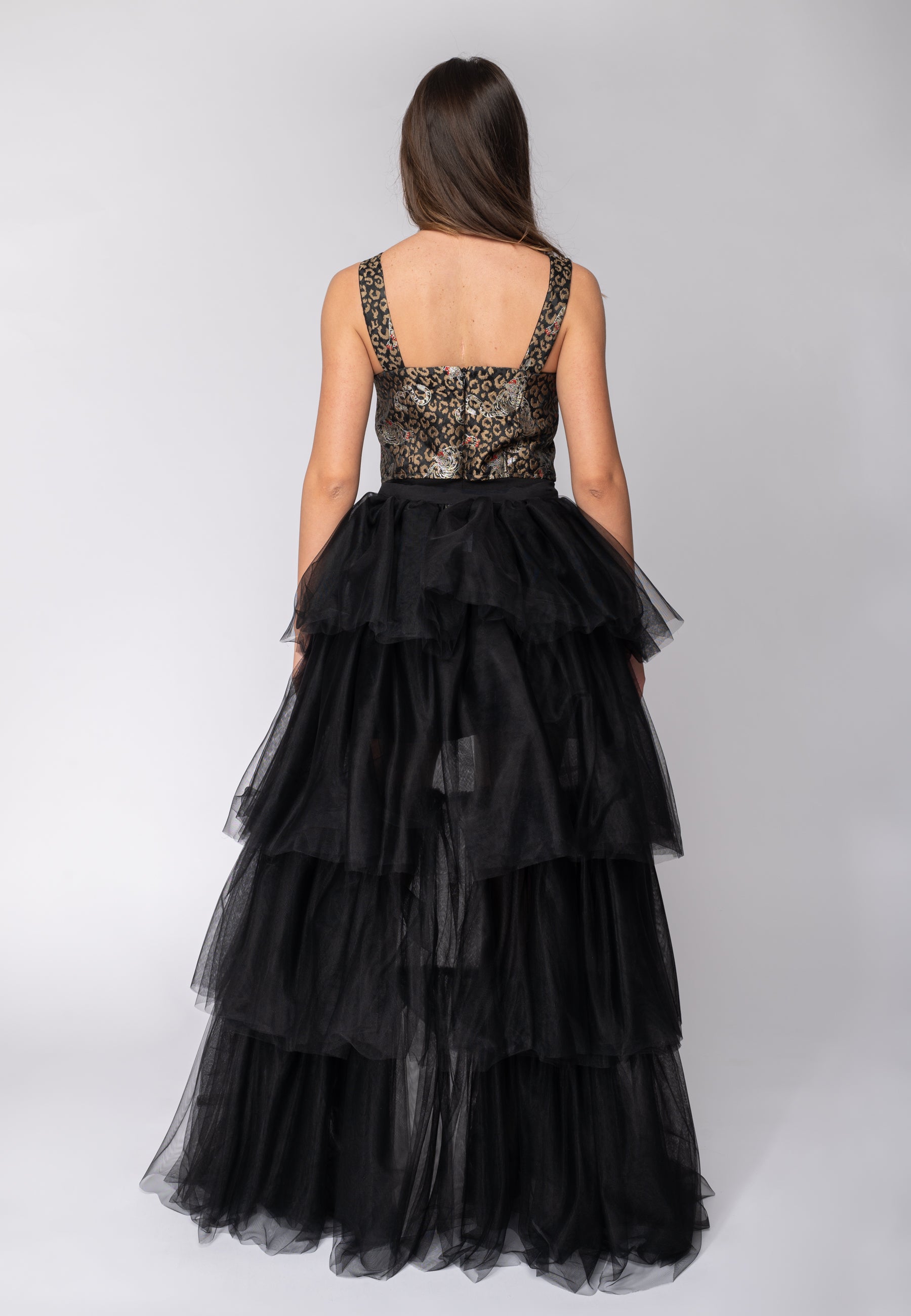 Tubino in stampa con tulle Gaelle Paris