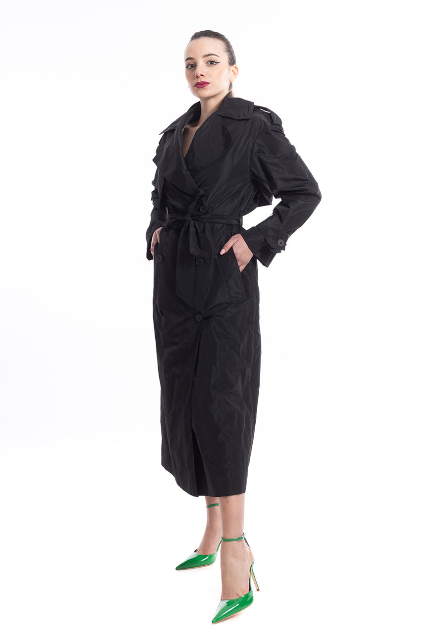 Trench Dina nero in taffetà Aniye By