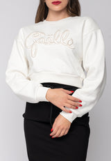 Felpa cropped con logo ricamato Gaelle Paris