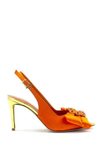 Sandalo Clara in raso arancio con fiocco NCUB