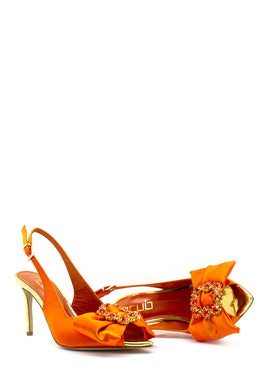 Sandalo Clara in raso arancio con fiocco NCUB