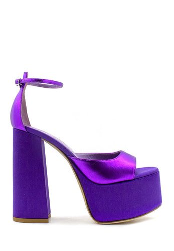 Sandalo alto in raso viola Lella Baldi