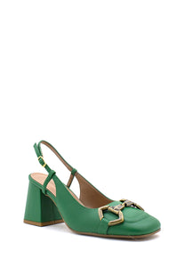 aaaaaScarpa con tacco verde con fibbia Bianca Di