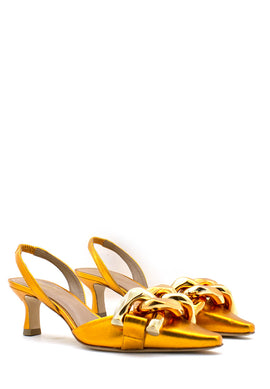 Scarpa con tacco laminata arancio Valini Roma