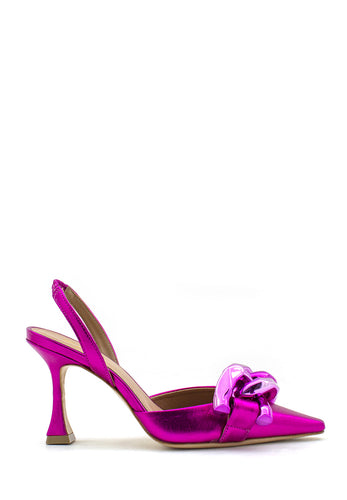 Scarpa con tacco laminata fucsia Valini Roma