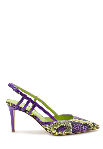 Scarpa con tacco in stampa verde e viola Lella Baldi