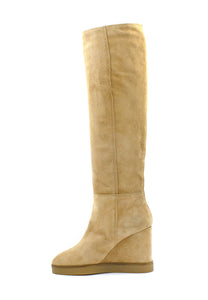 aaaaaStivale beige con zeppa Bianca Di