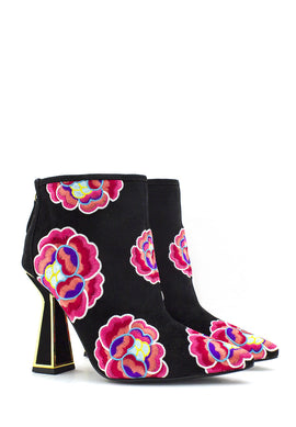 Tronchetto Lucie nero con fiori Kat Maconie